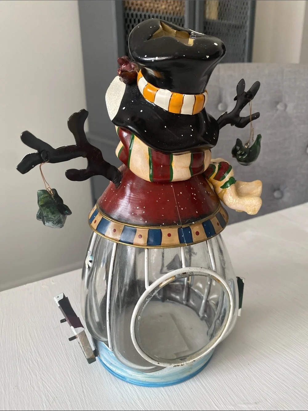 Festive Snowman Glass Lantern - Multicolor Holiday Decor